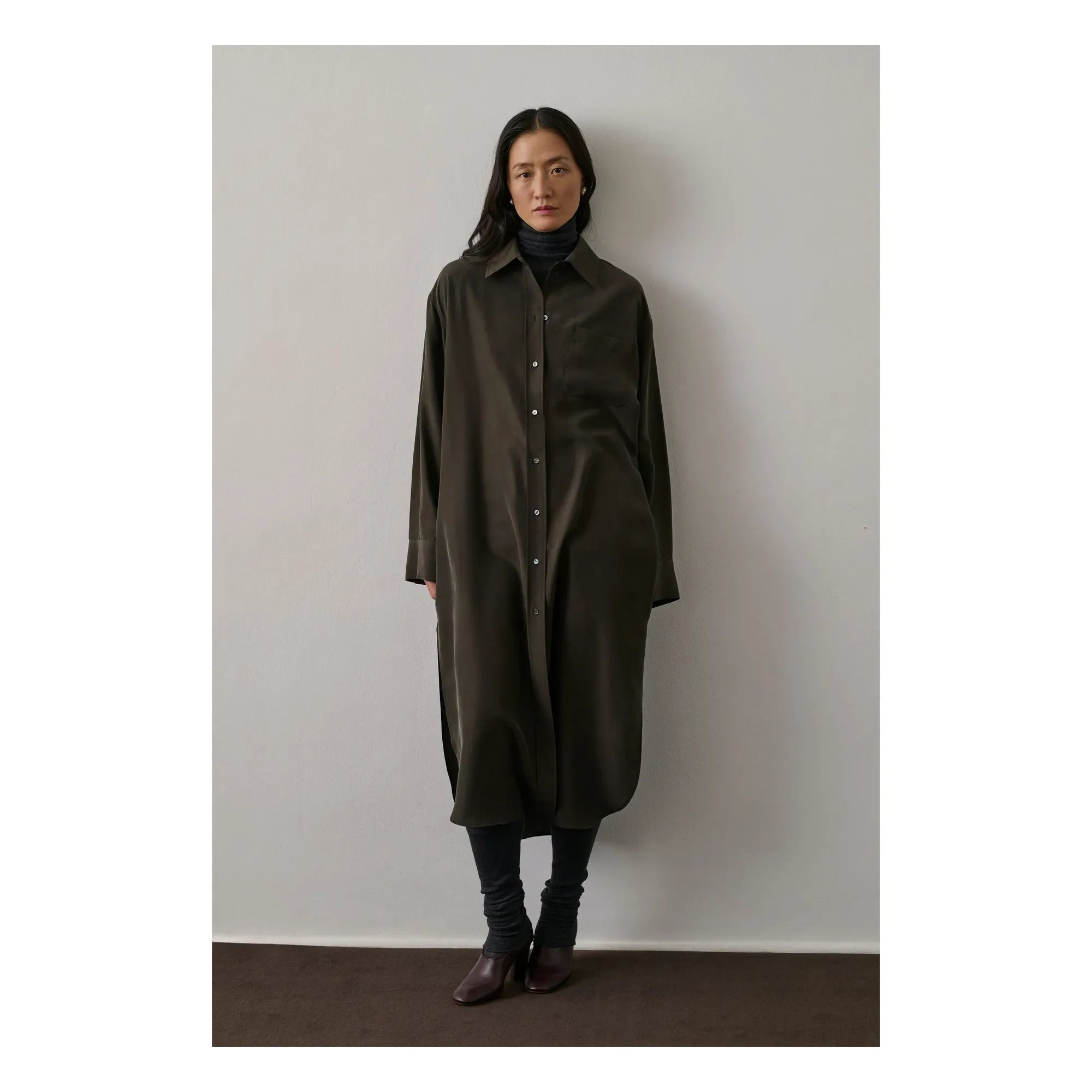 Soeur – Flora Seidenkleid | Dunkles Khaki