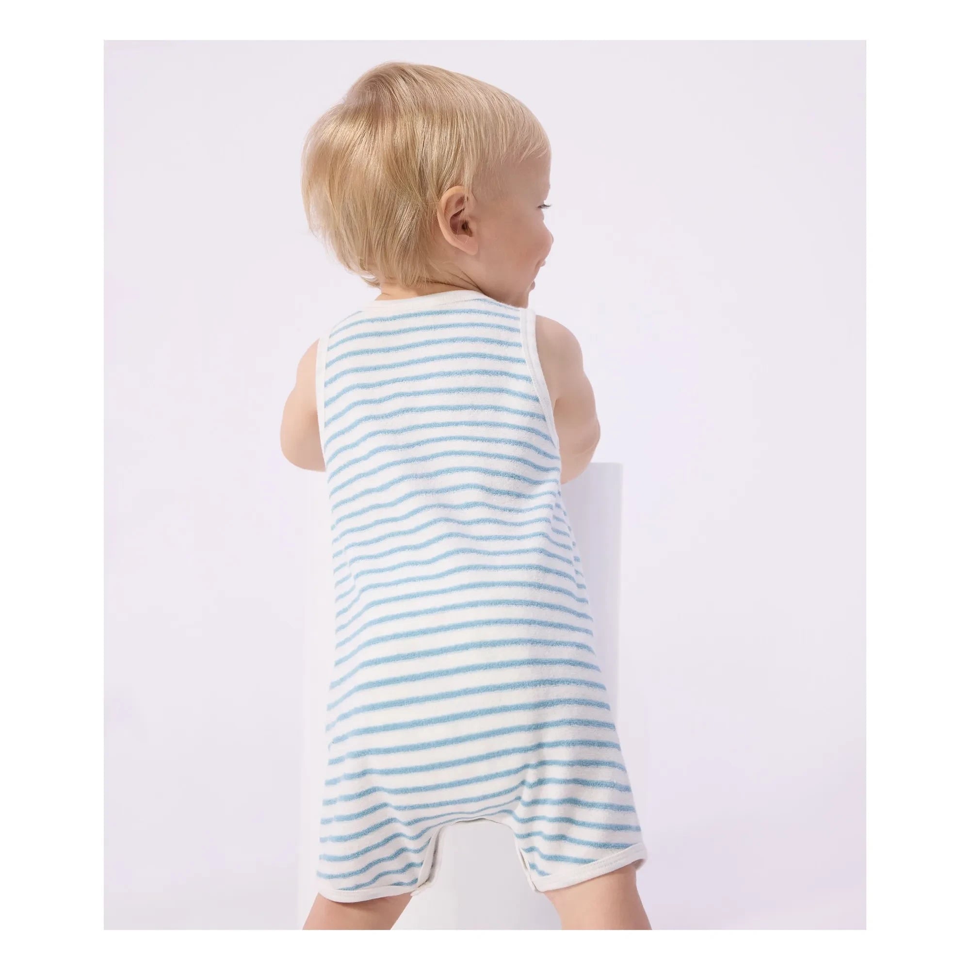 Petit Bateau - Gestreifter Frottier-Strampler | Blau