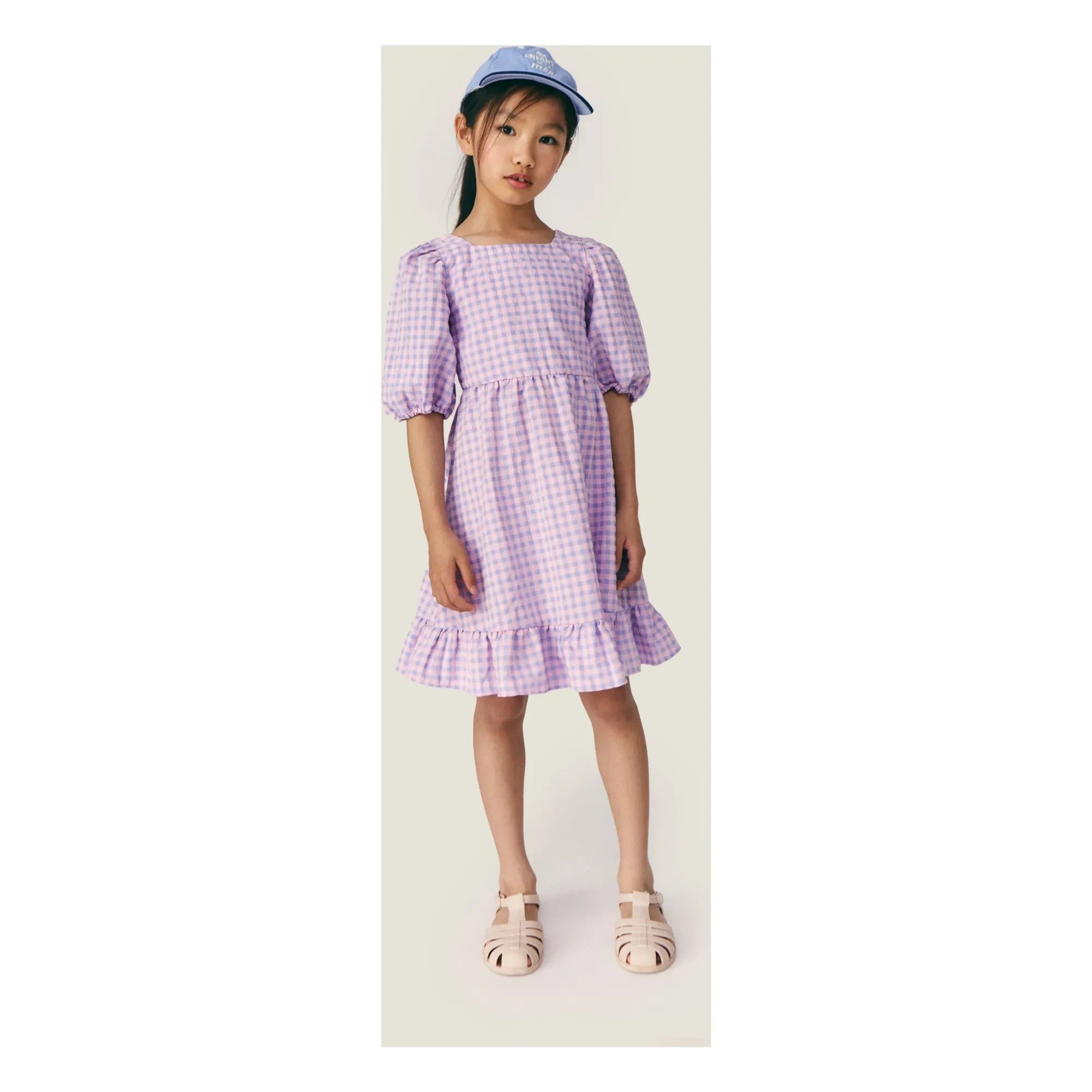 Mipounet - Olie Check Gathered Short Sleeve Dress | Lilac