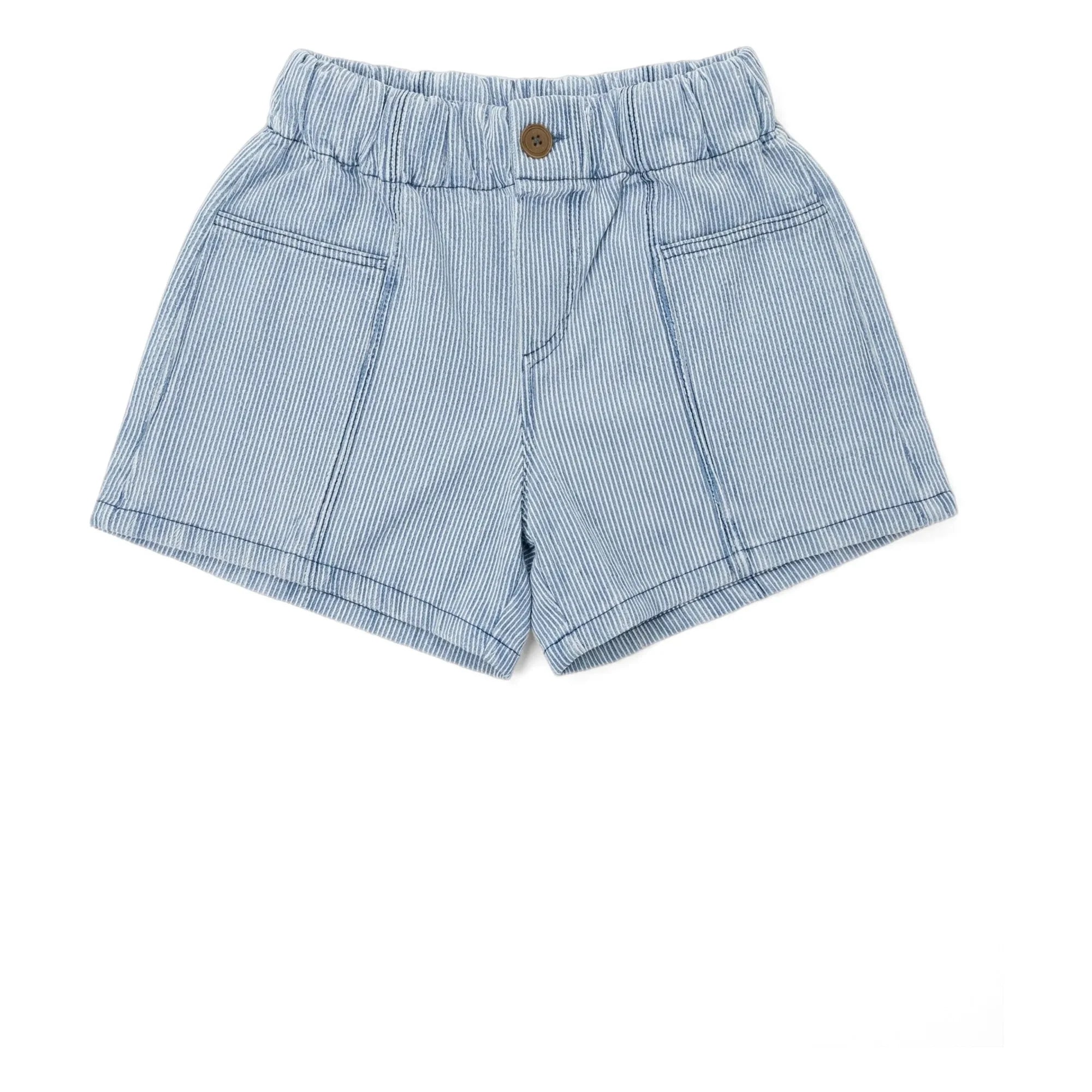 Cozmo - Striped Amber Denim Shorts | Light Blue
