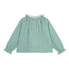 Petit Bateau - Geniş Vichy Bluz %100 Organik Pamuk | Yeşil