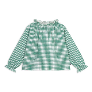 Petit Bateau - Geniş Vichy Bluz %100 Organik Pamuk | Yeşil