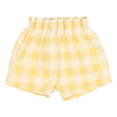 Búho - Gelbe Gingham Seersucker Bio-Baumwoll-Shorts