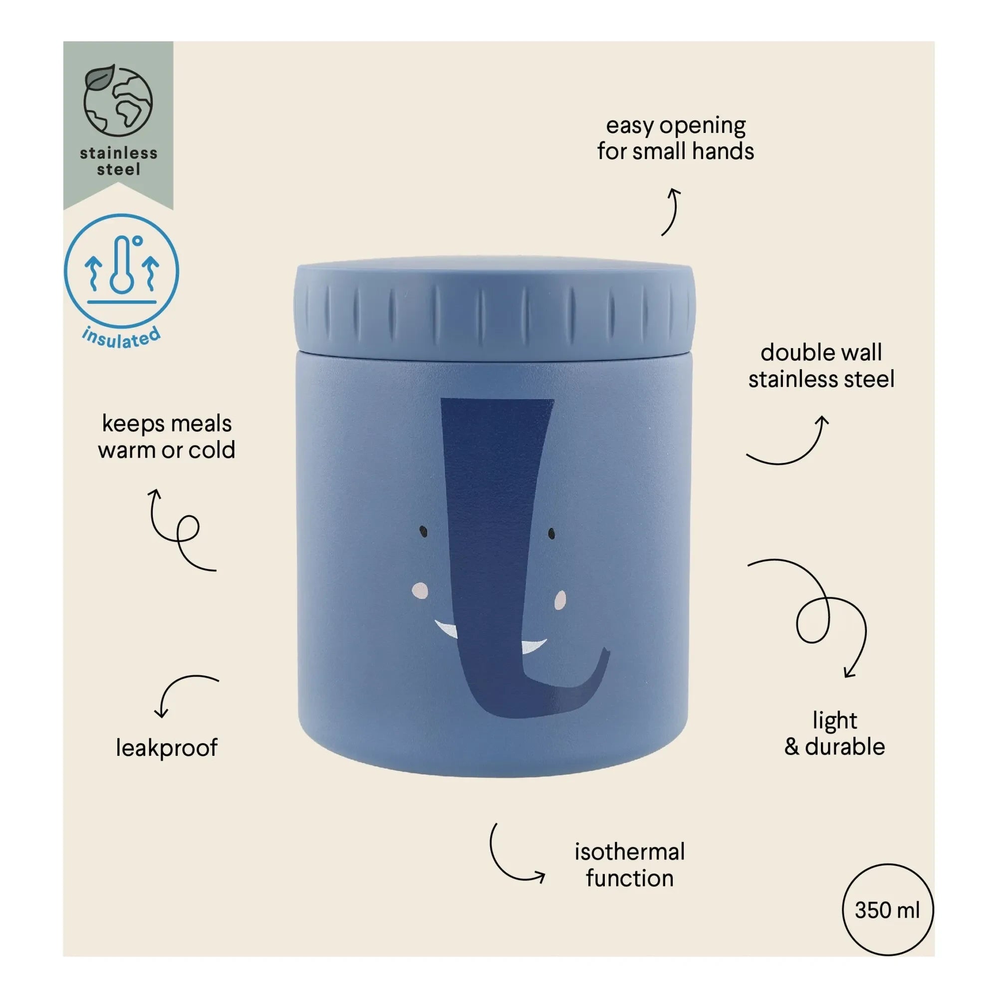 Trixie - Isolierte Brotdose 350 ml Mrs Elephant | Blau