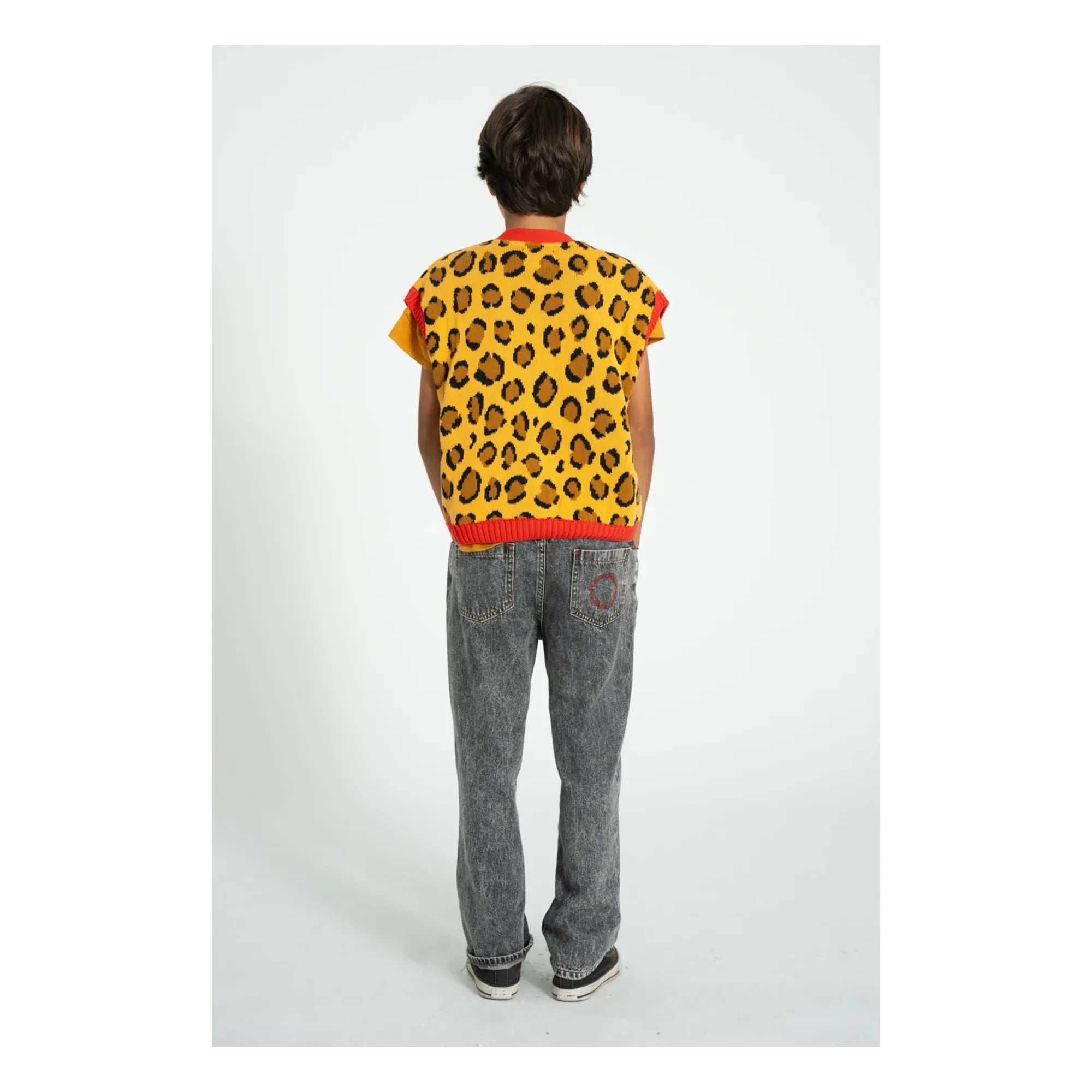 Piupiuchick - Leopard Organik Pamuk Kolsuz Yelek | Hardal