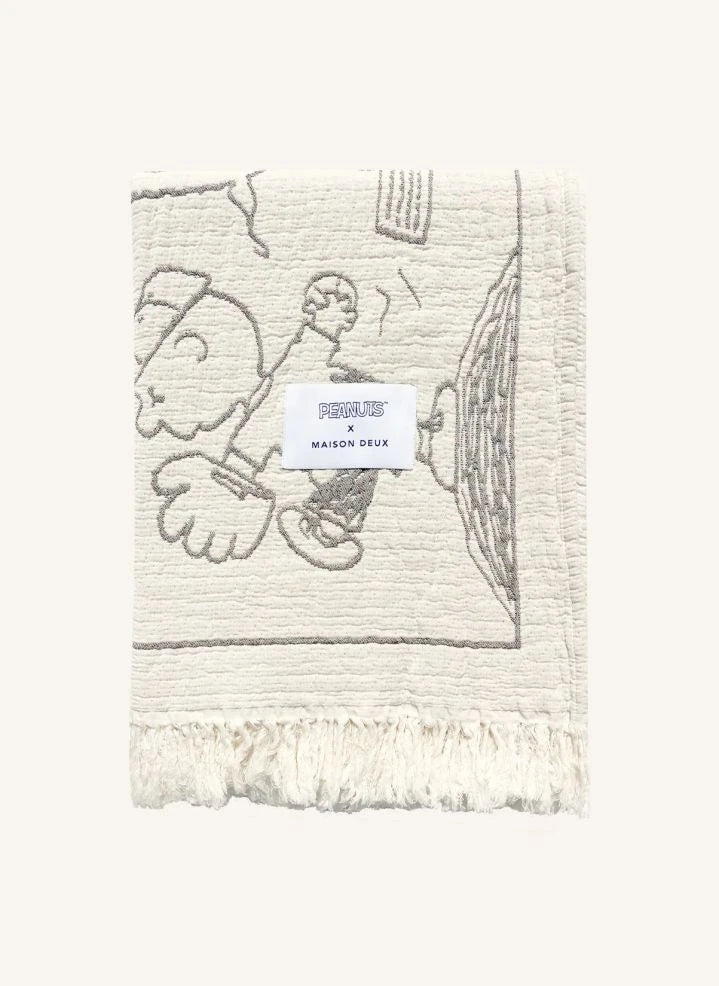Maison Deux - Maison Deux x Peanuts | Beyaz Beyzbol Baskılı Pamuklu Throw