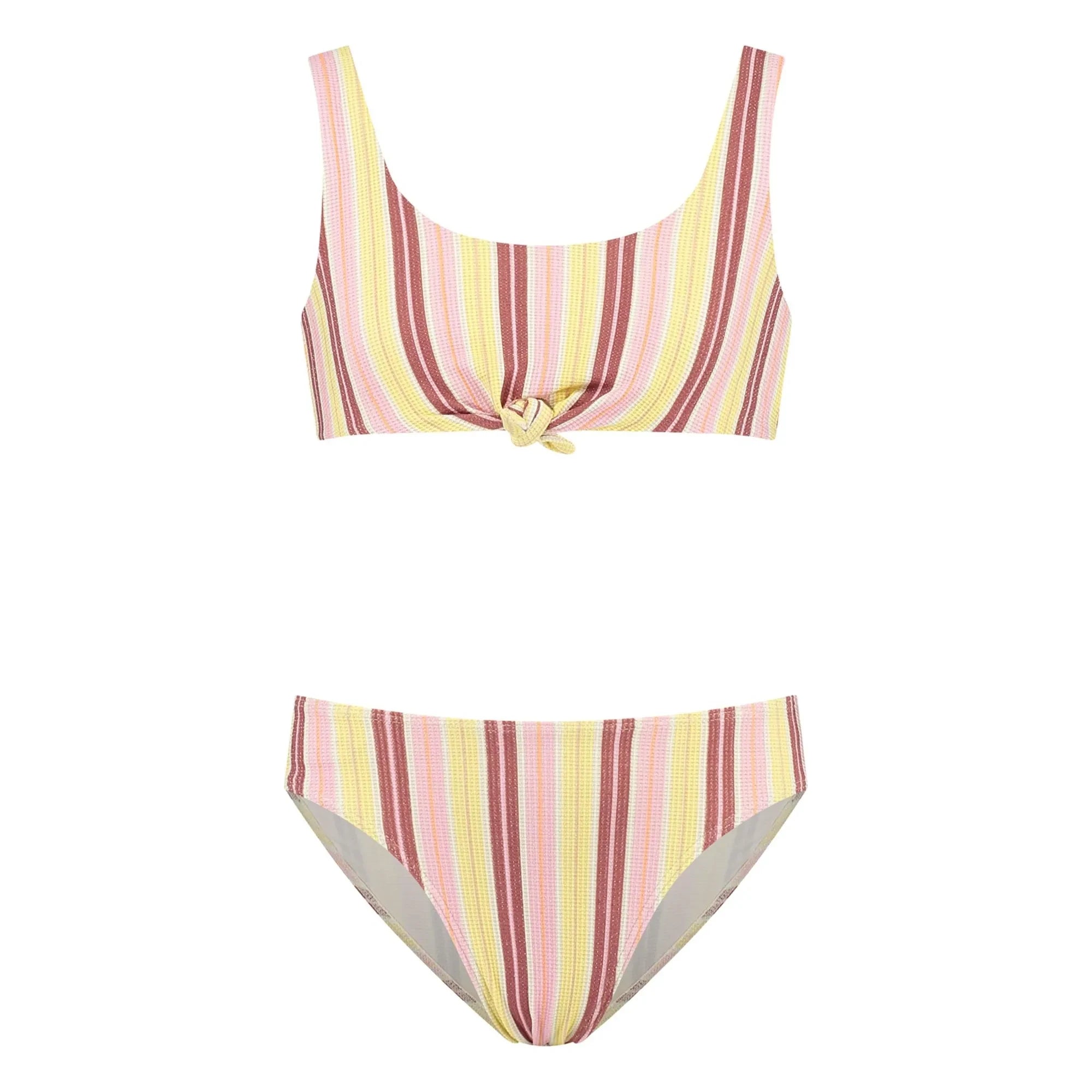 Beachlife - 2 Parçalı Mayo Fırfırlı Çizgili | Soluk Sarı