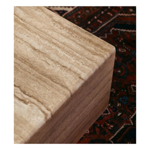 The Socialite Family - Brushed Aluminum and Travertine Covered Triangolo Side Table