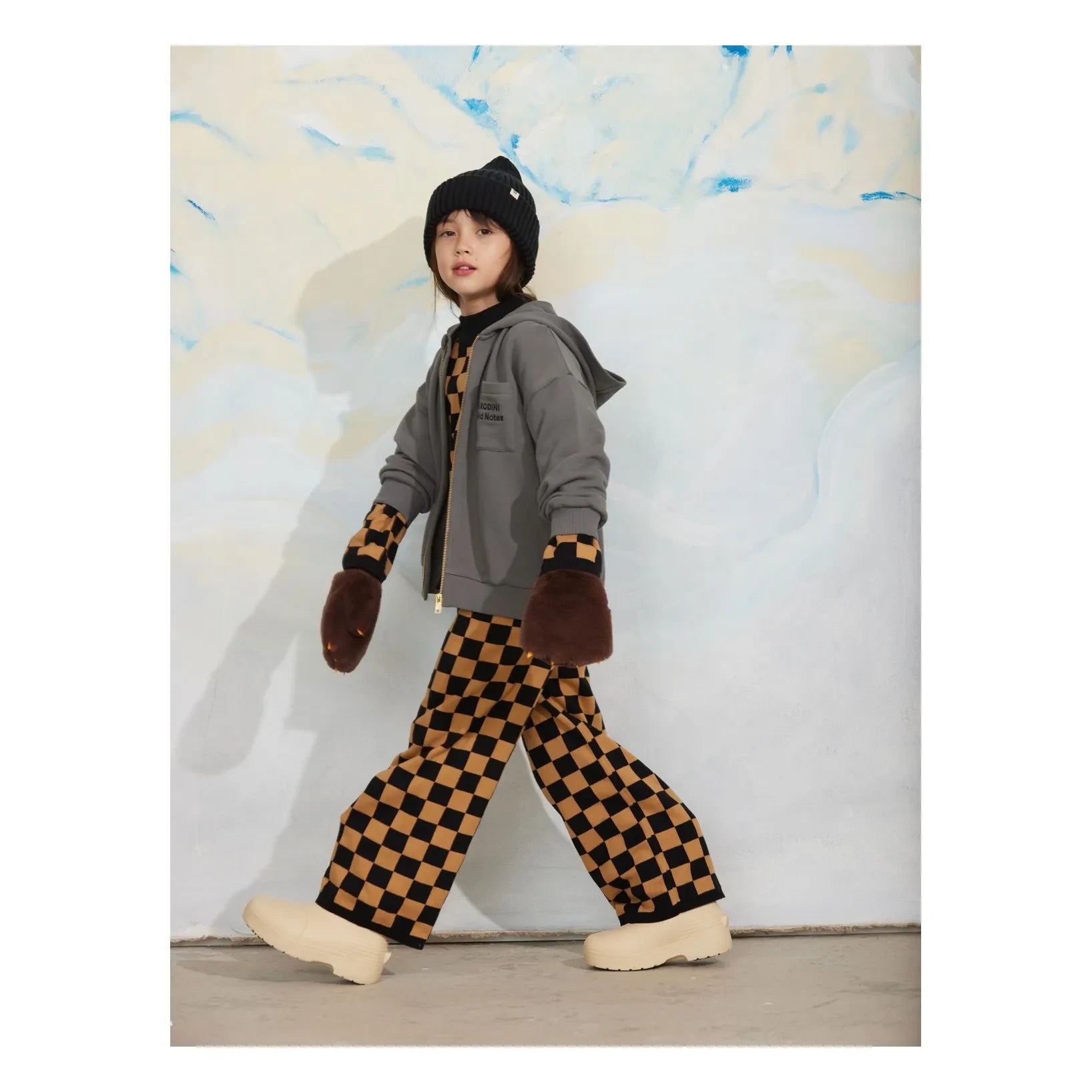 Mini Rodini - Damier-Hose aus Bio-Baumwoll-Mesh | Braun
