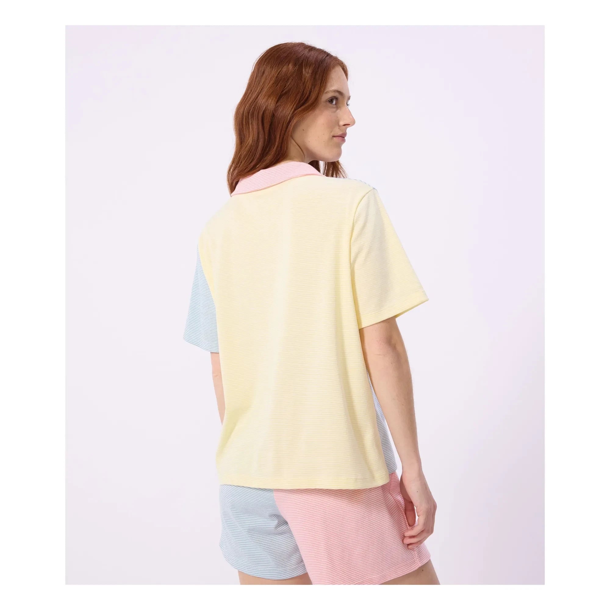 Petit Bateau - Yeşil Renk Bloklu Çizgili Kısa Pijama
