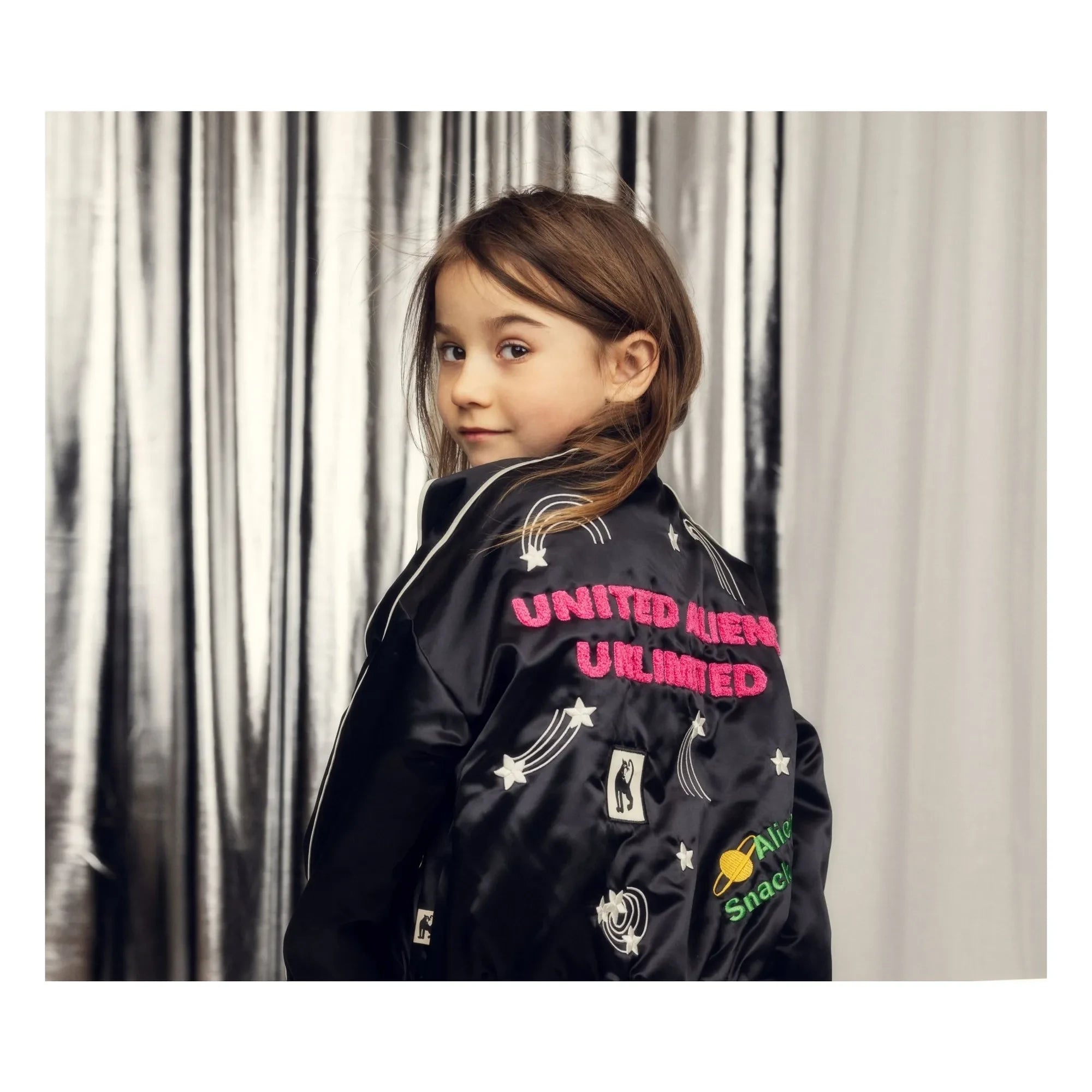 Mini Rodini - Alien Satin Recycled Fiber Baseball Jacket | Black