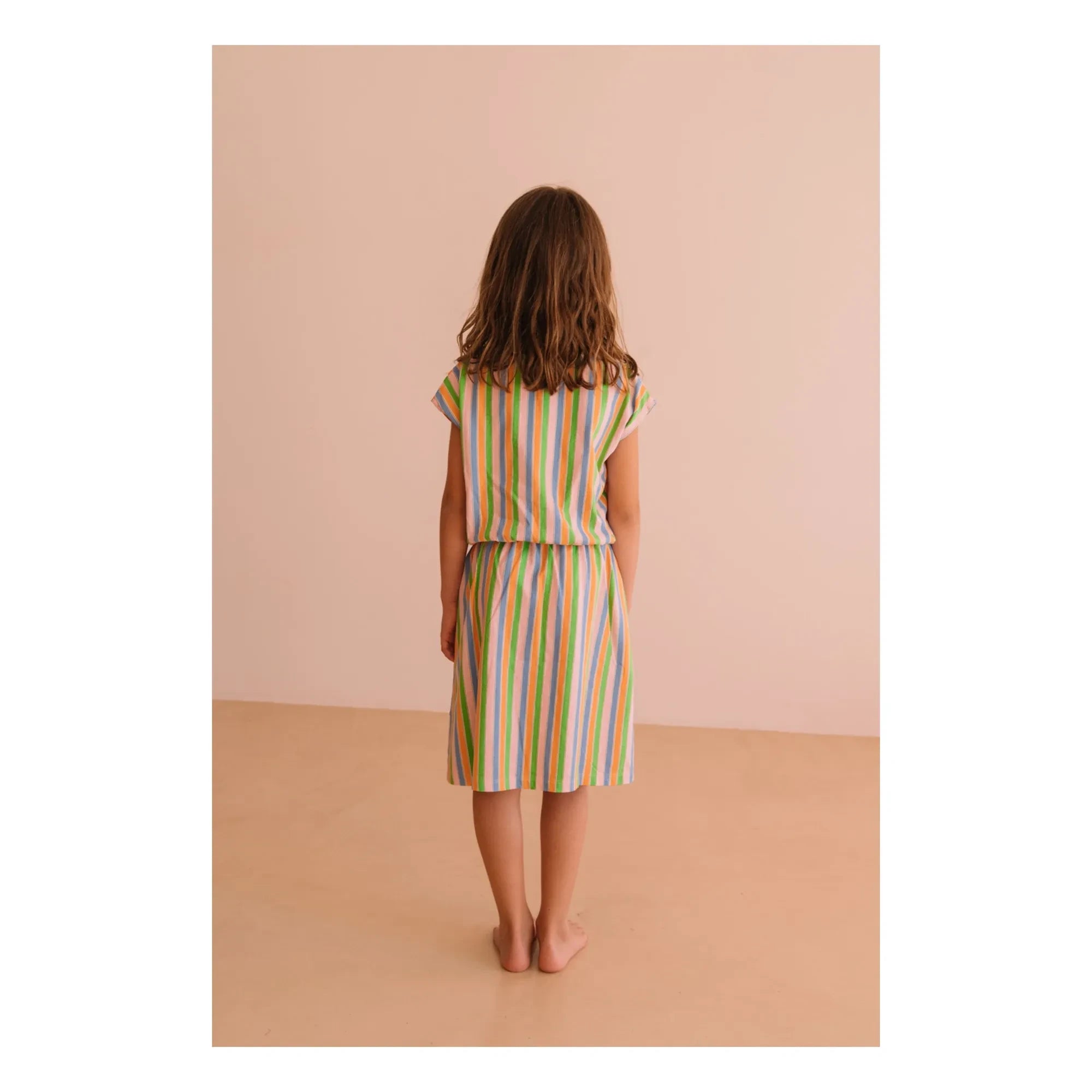 We Are Kids - Suzy Gestreiftes Kleid aus Bio-Baumwolle | Hellrosa