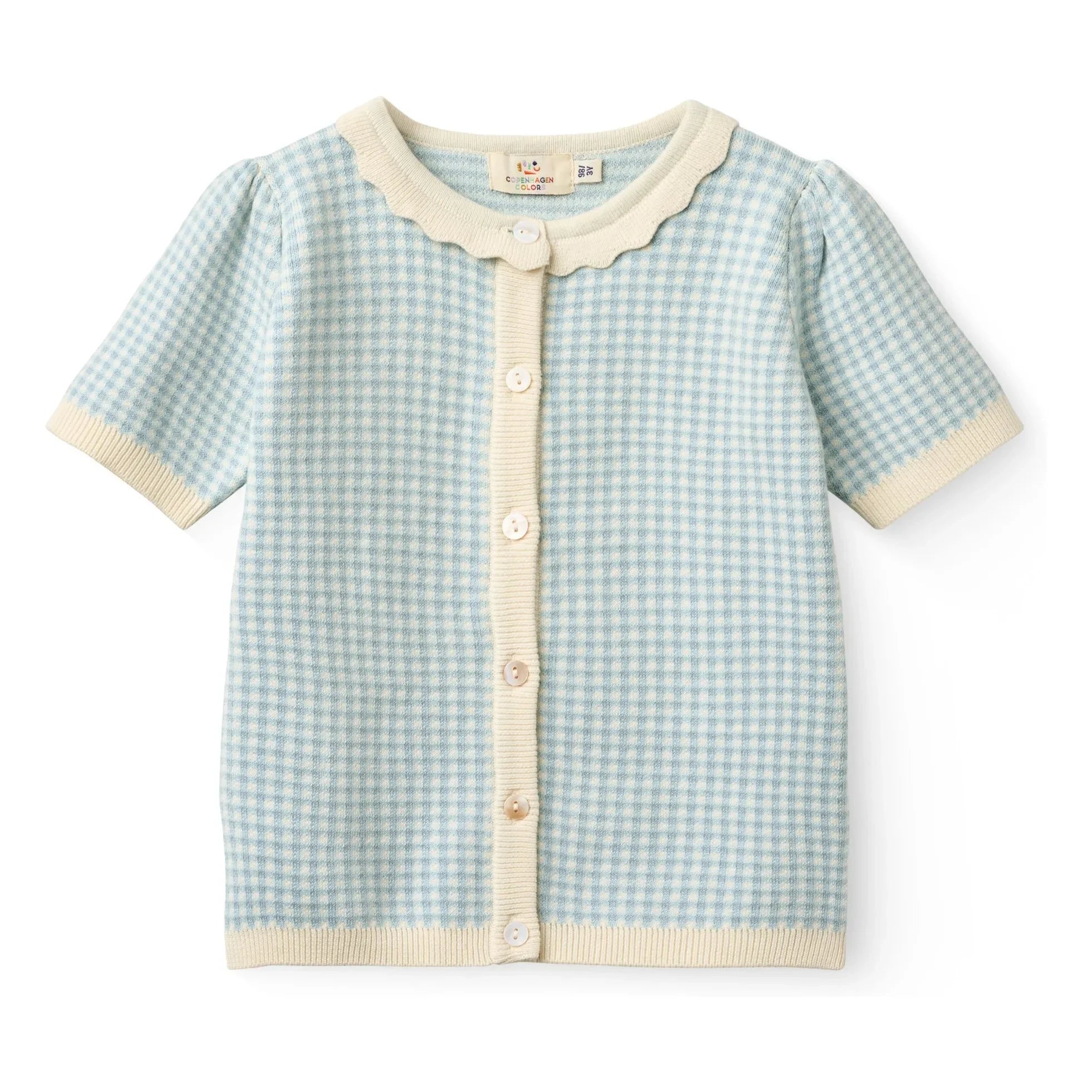 Copenhagen Colors – Kurzärmliger Jacquard-Cardigan aus Bio-Baumwolle | Hellblau