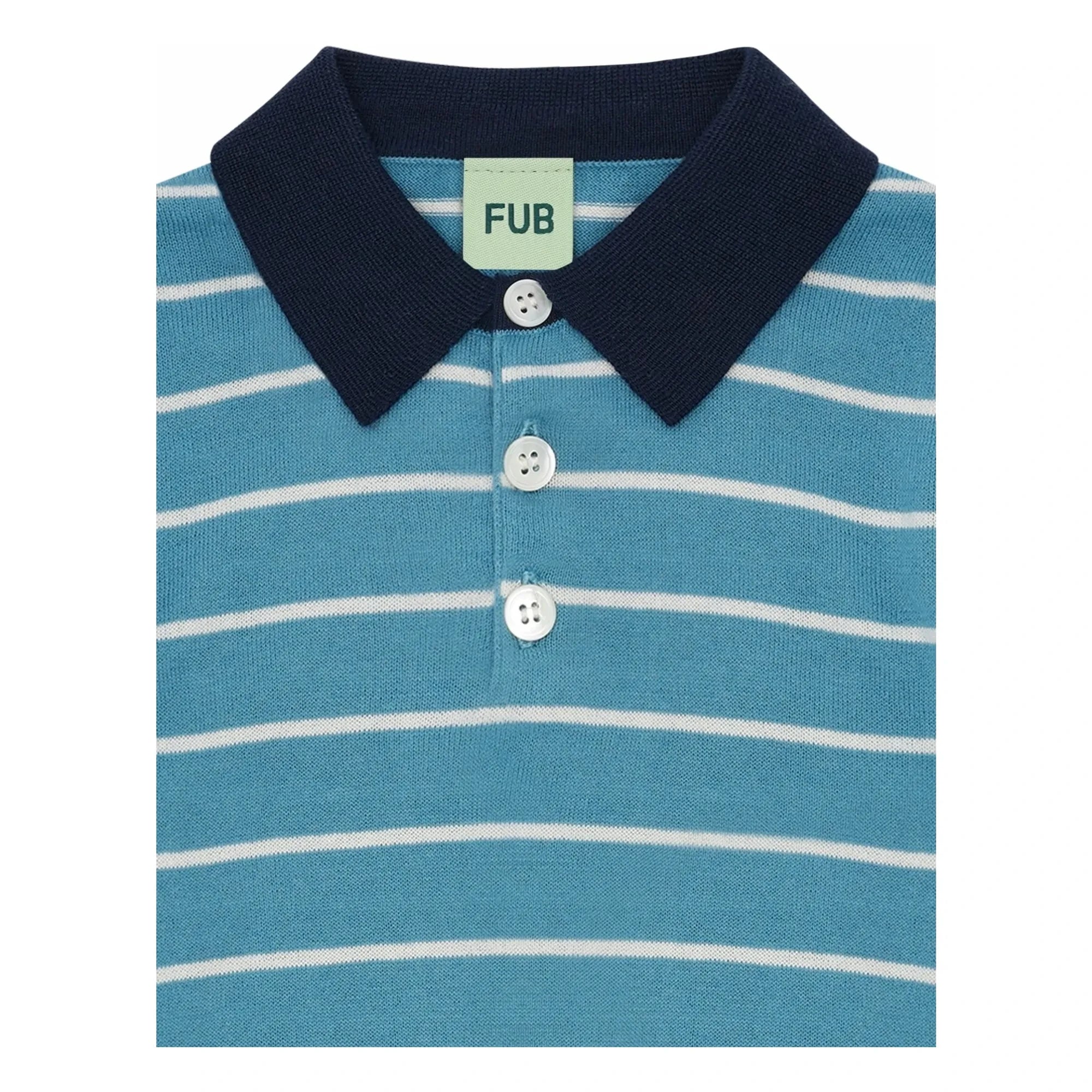 FUB - Çizgili polo tişört Extra Fine Knit Organik Pamuk | Azure mavi