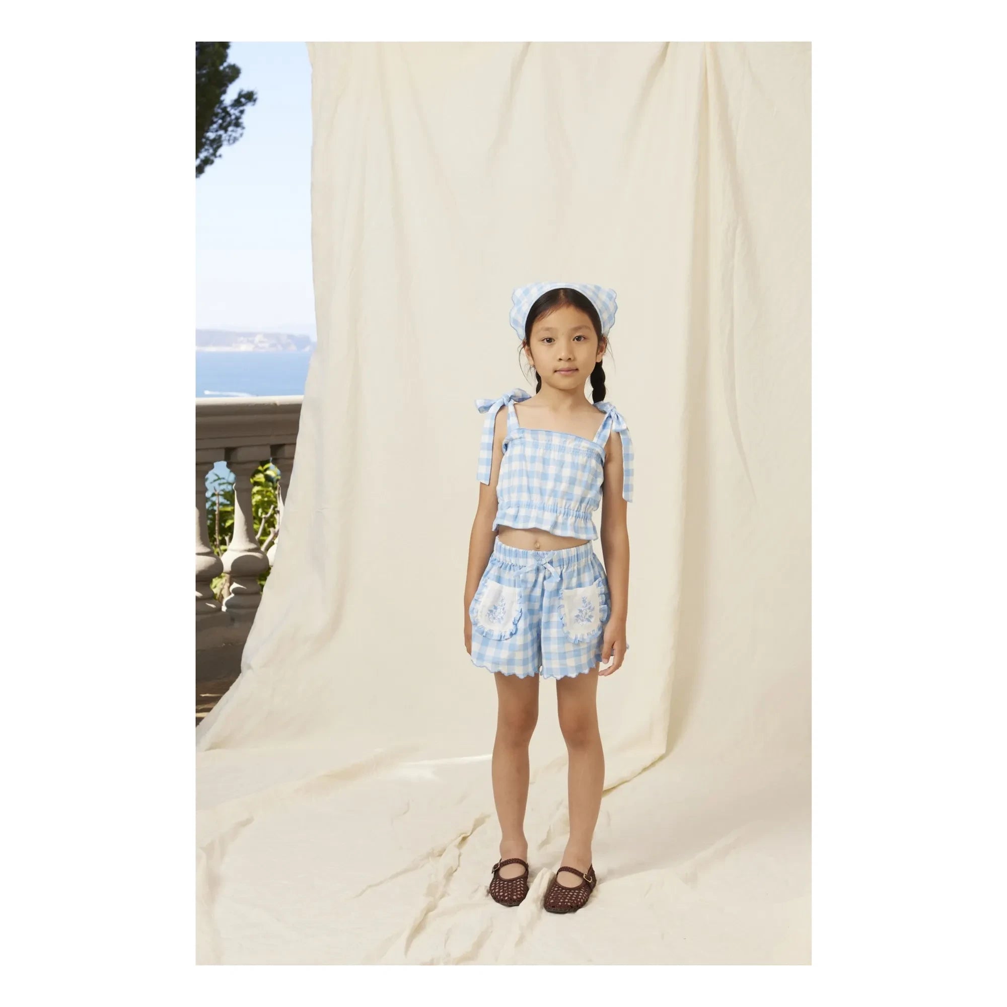 Bebe Organic - Viola Tiles Nakışlı Cepli Şort | Açık mavi