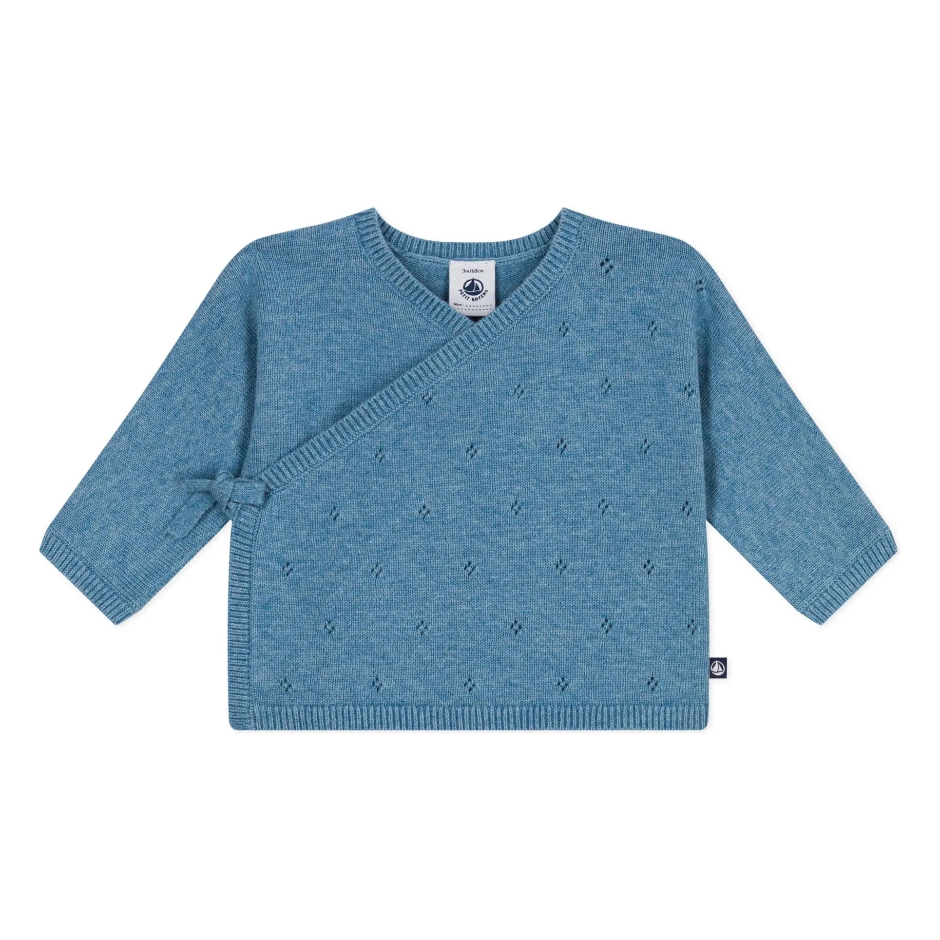 Petit Bateau - Pointelle Laine kruvaze hırka | Açık mavi