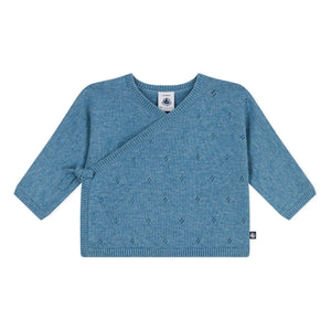 Petit Bateau - Pointelle Laine kruvaze hırka | Açık mavi
