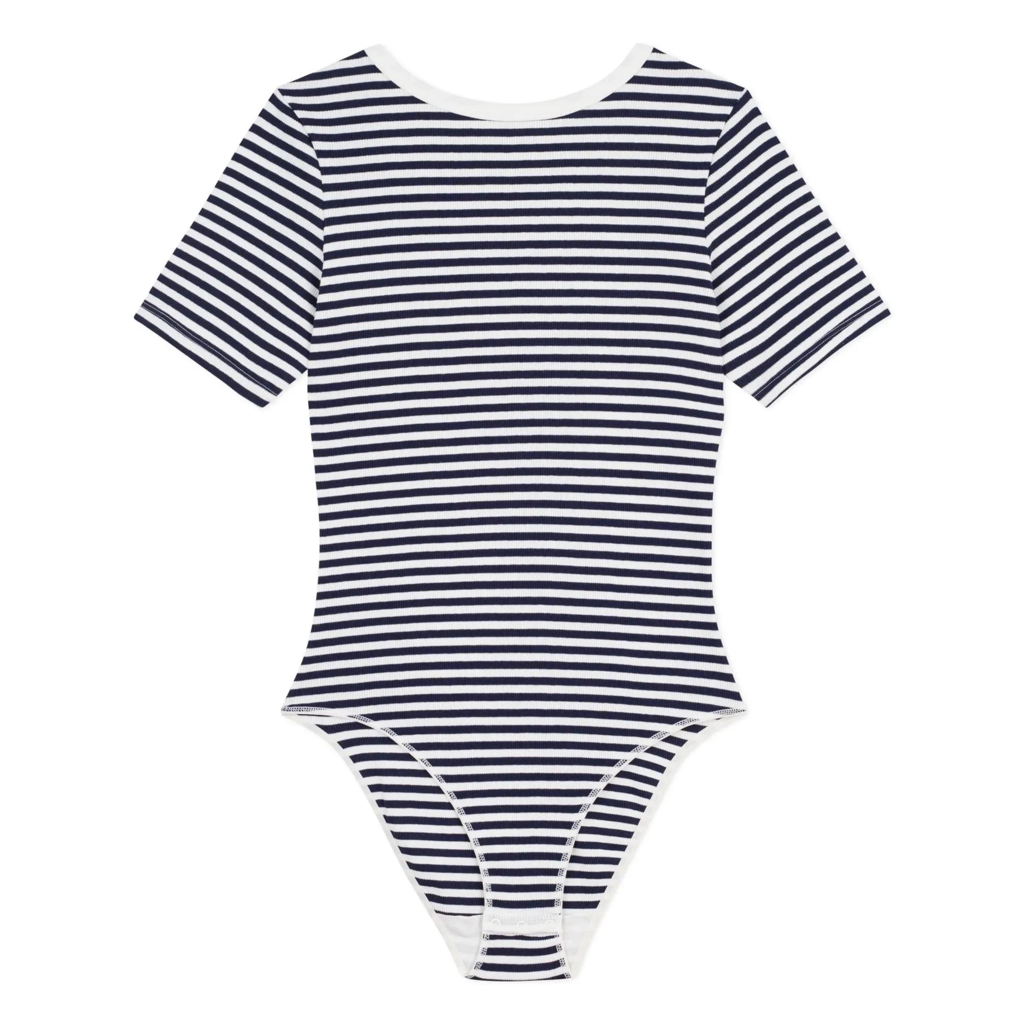 Petit Bateau – Gestreifter Body aus Bio-Baumwollripp | Marineblau