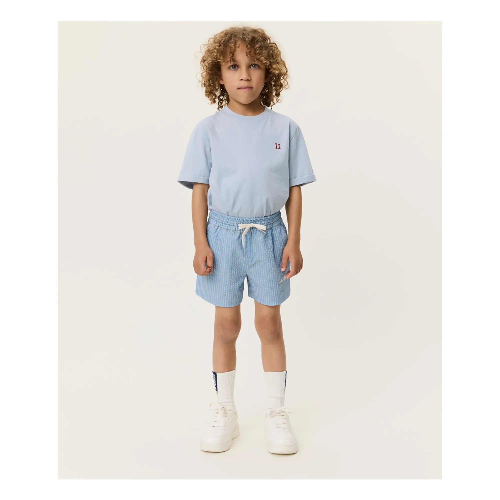 Les Deux - Stan Gestreifte Badeshorts | Hellblau