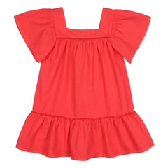 Búho - Rüschenkleid aus Bio-Baumwollpopeline | Rot