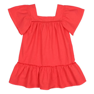 Búho - Rüschenkleid aus Bio-Baumwollpopeline | Rot