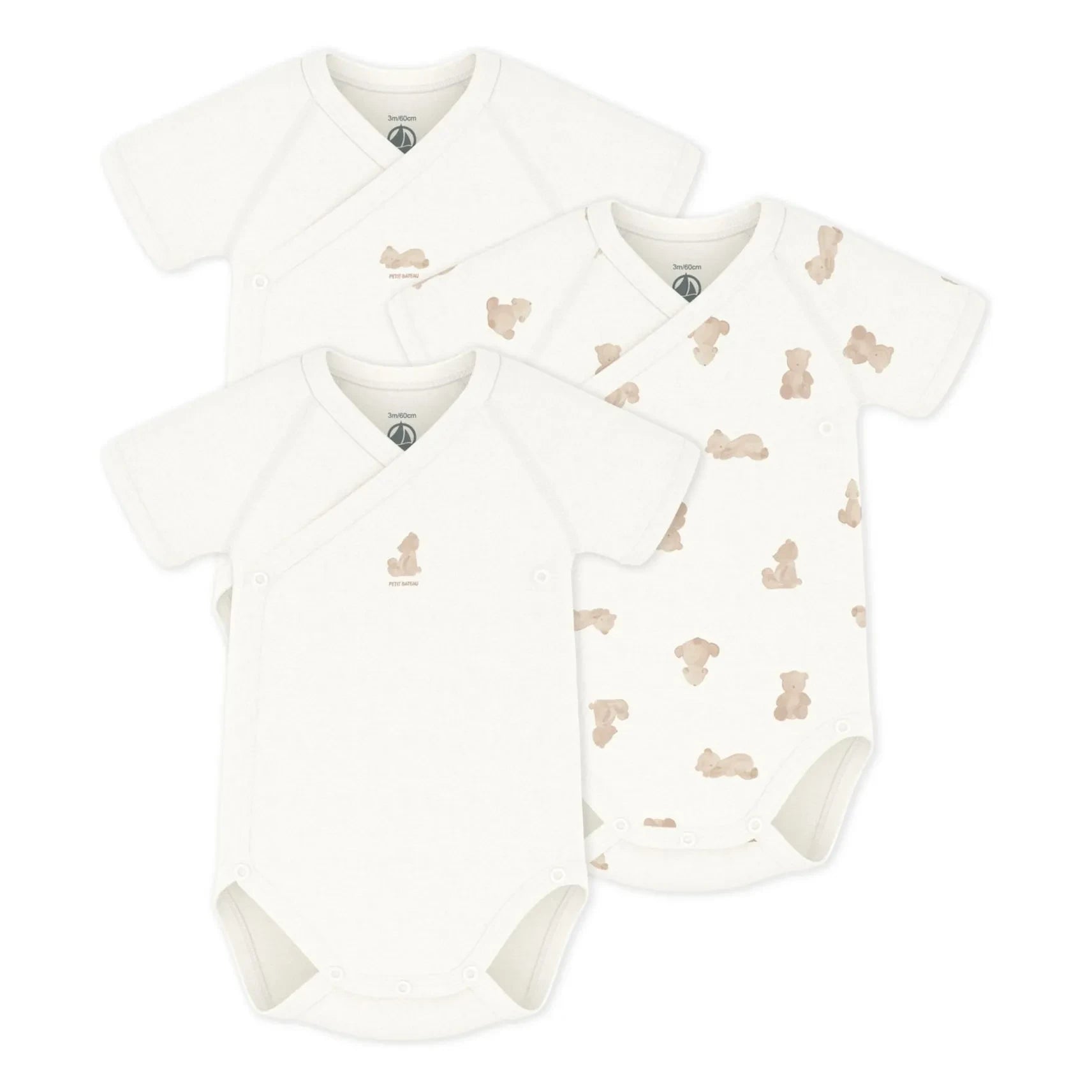 Petit Bateau - 3'lü Organik Pamuk Ayı Desenli Çapraz Çantalar | Ecru