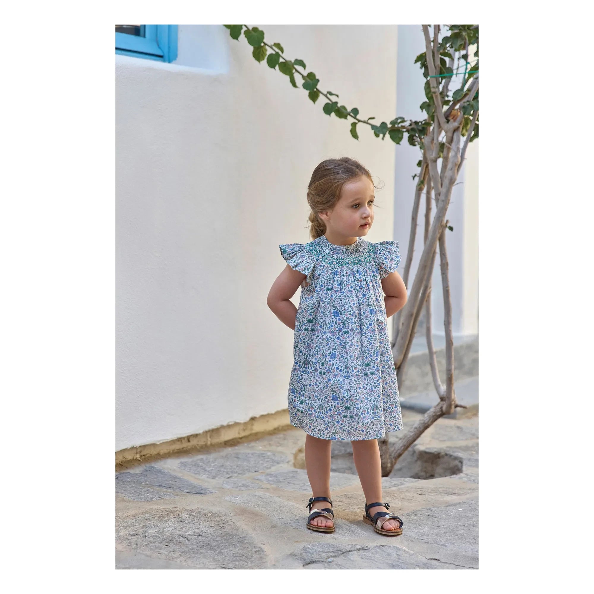 Tartine et Chocolat - Liberty Baby Kleid mit Raffungen | Weiß