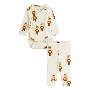 Mini Rodini - Organic Cotton Bee Patterned Bodysuit and Tights Set | Ecru