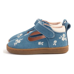 Lazare - Embroidered Pia Etoile Flower Suede Baby Shoes | Denim Blue