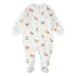 Petit Lem - Corgis Organic Cotton Ribbed Pajamas | Ecru