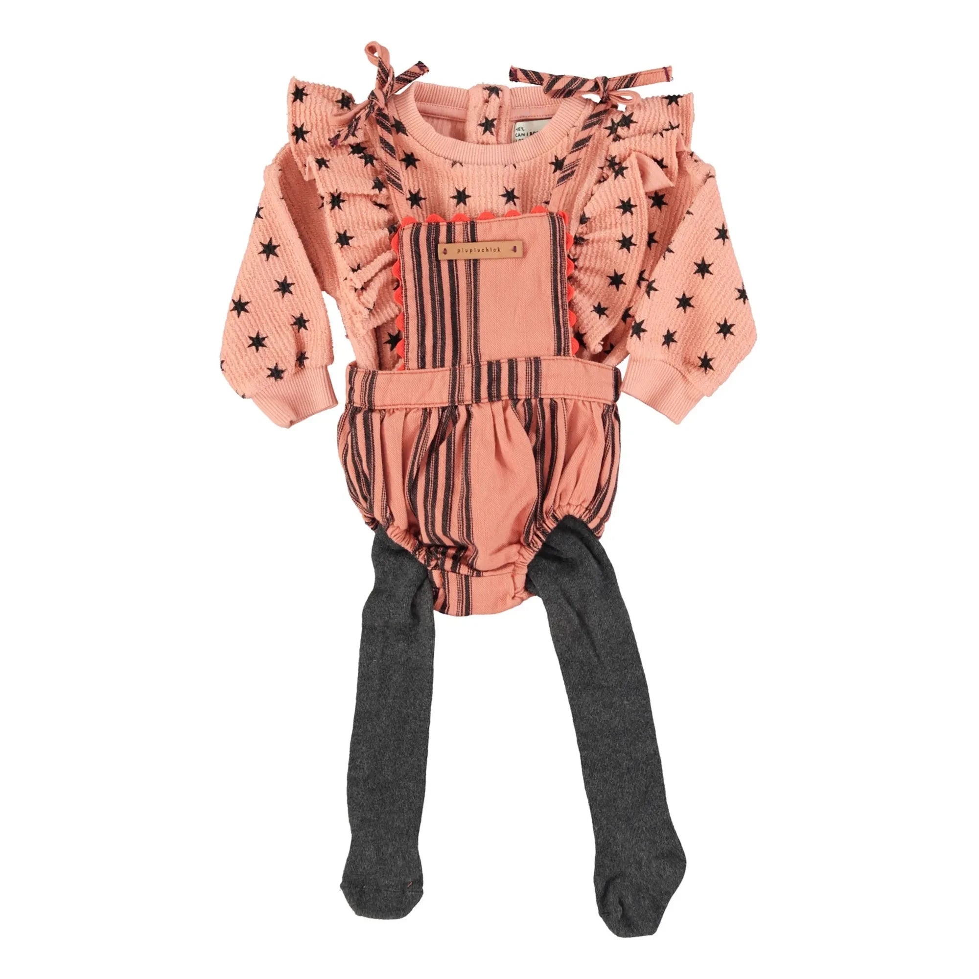Piupiuchick – Gestreiftes Sweatshirt Sterne Bio-Baumwolle | Koralle