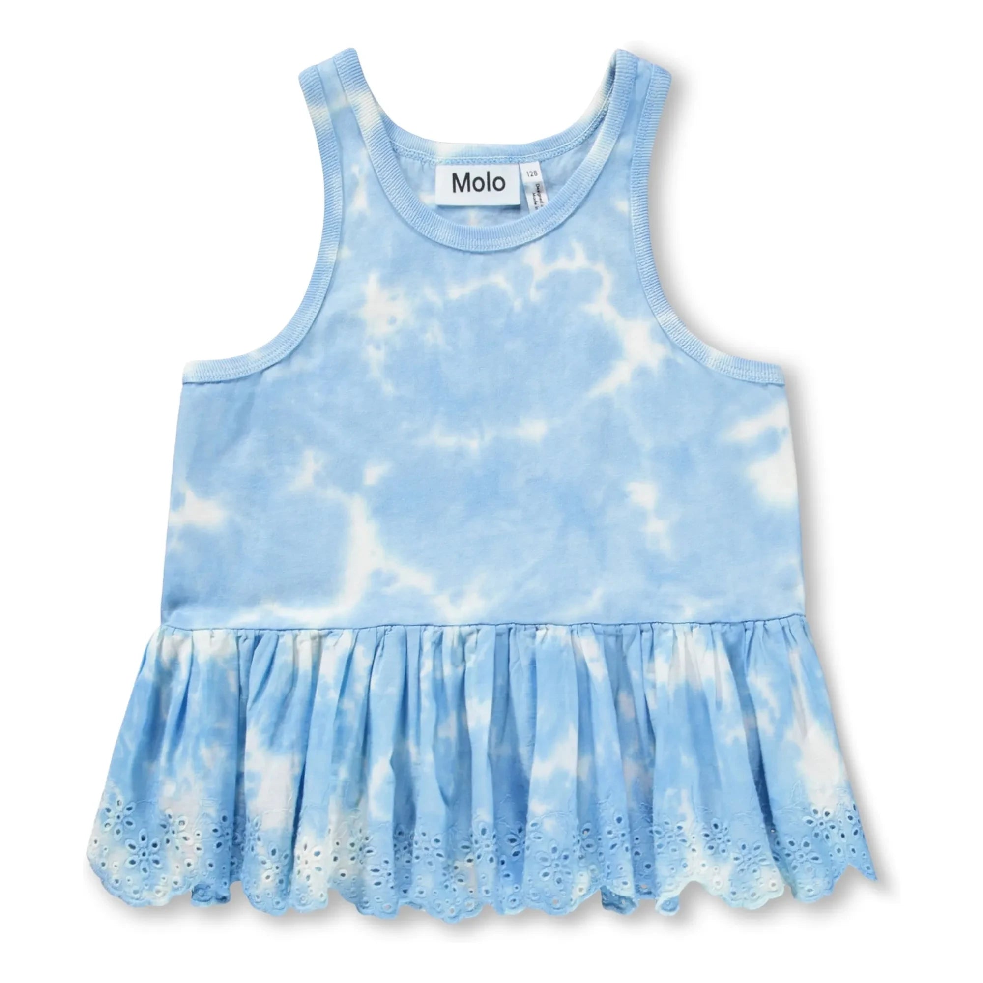 Molo - Rosa Tie-Dye-Trägertop aus Bio-Baumwolle mit Rüschen | Hellblau