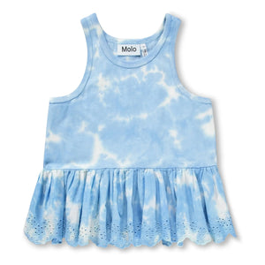 Molo - Rosa Tie-Dye-Trägertop aus Bio-Baumwolle mit Rüschen | Hellblau