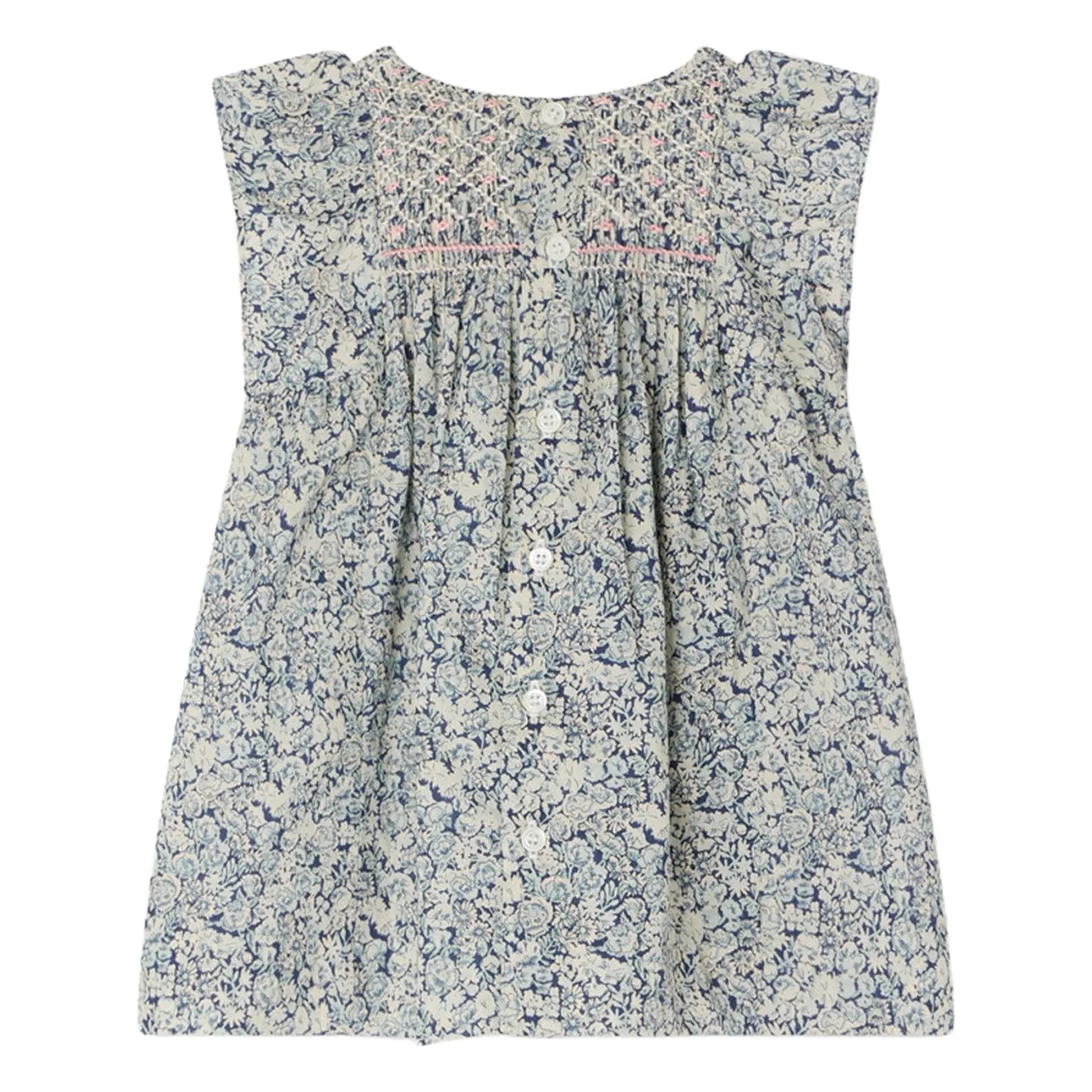 Bonpoint - Cadelili Fleurie Organic Cotton Smocked Dress | Prussian Blue