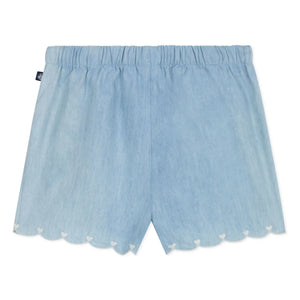 Petit Bateau - Kalpli nakışlı chambray şort | Açık Mavi