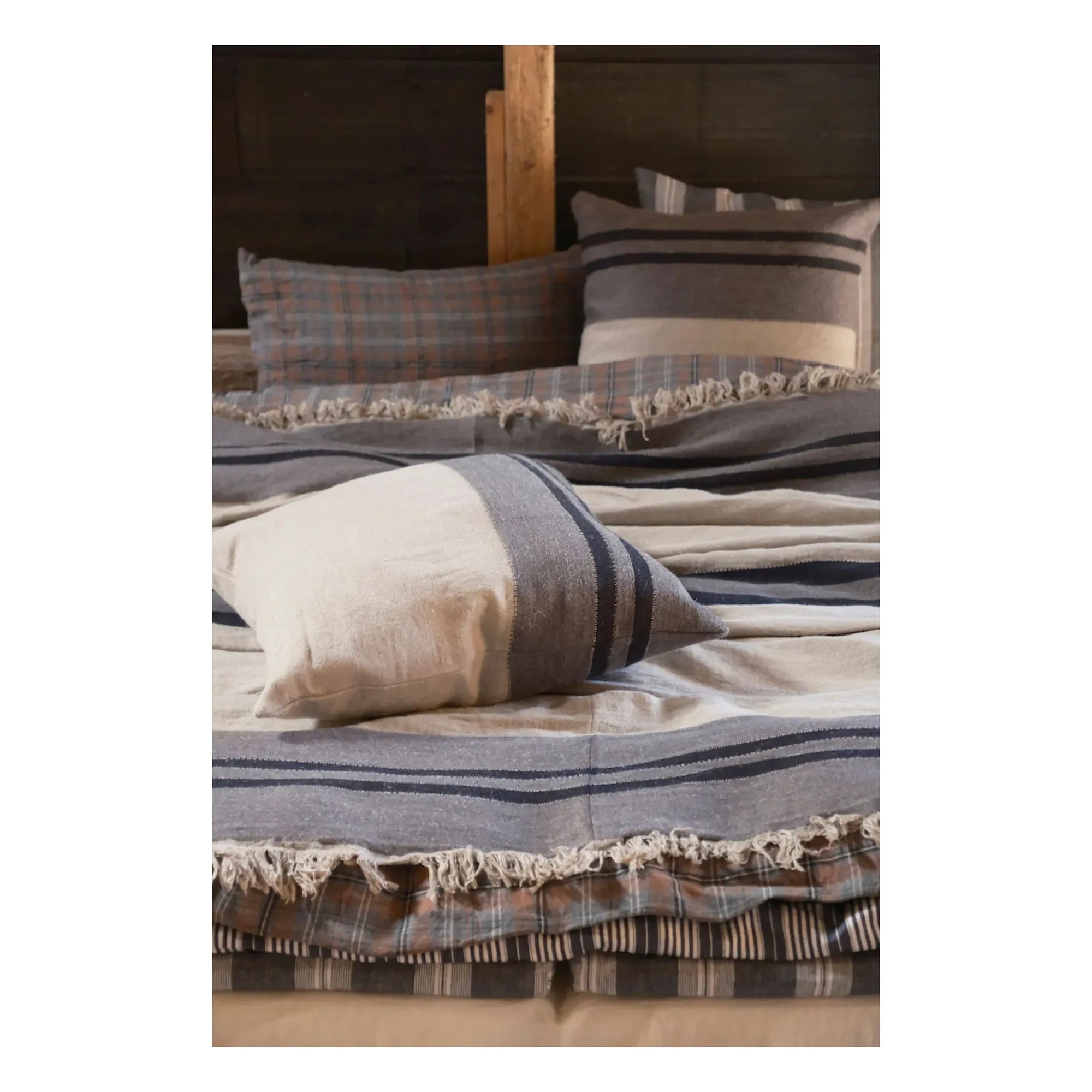 Libeco - Black House Stripe Leinenplaid | Anthrazit