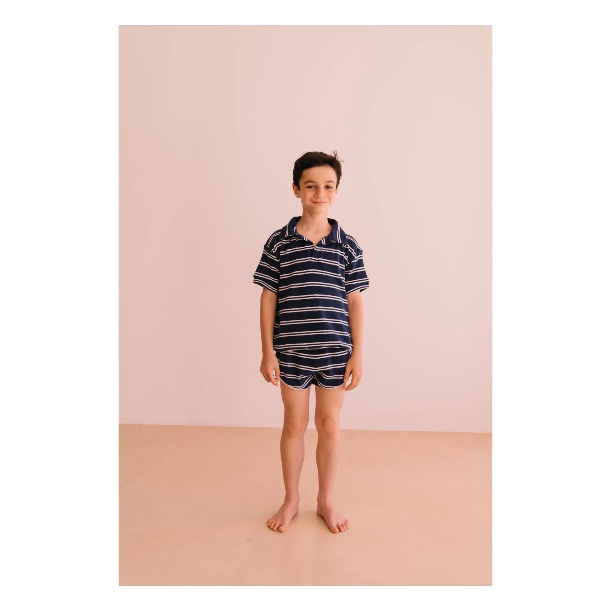 We Are Kids - Juju Gestreifte Bio-Baumwoll-Frottee-Shorts | Marineblau
