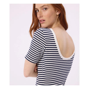Petit Bateau – Gestreifter Body aus Bio-Baumwollripp | Marineblau