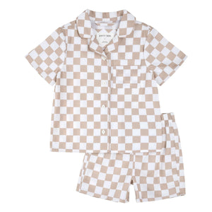 Petit Lem - Damier Popeline Geri Dönüştürülmüş Elyaf Şort Pijama | Kum
