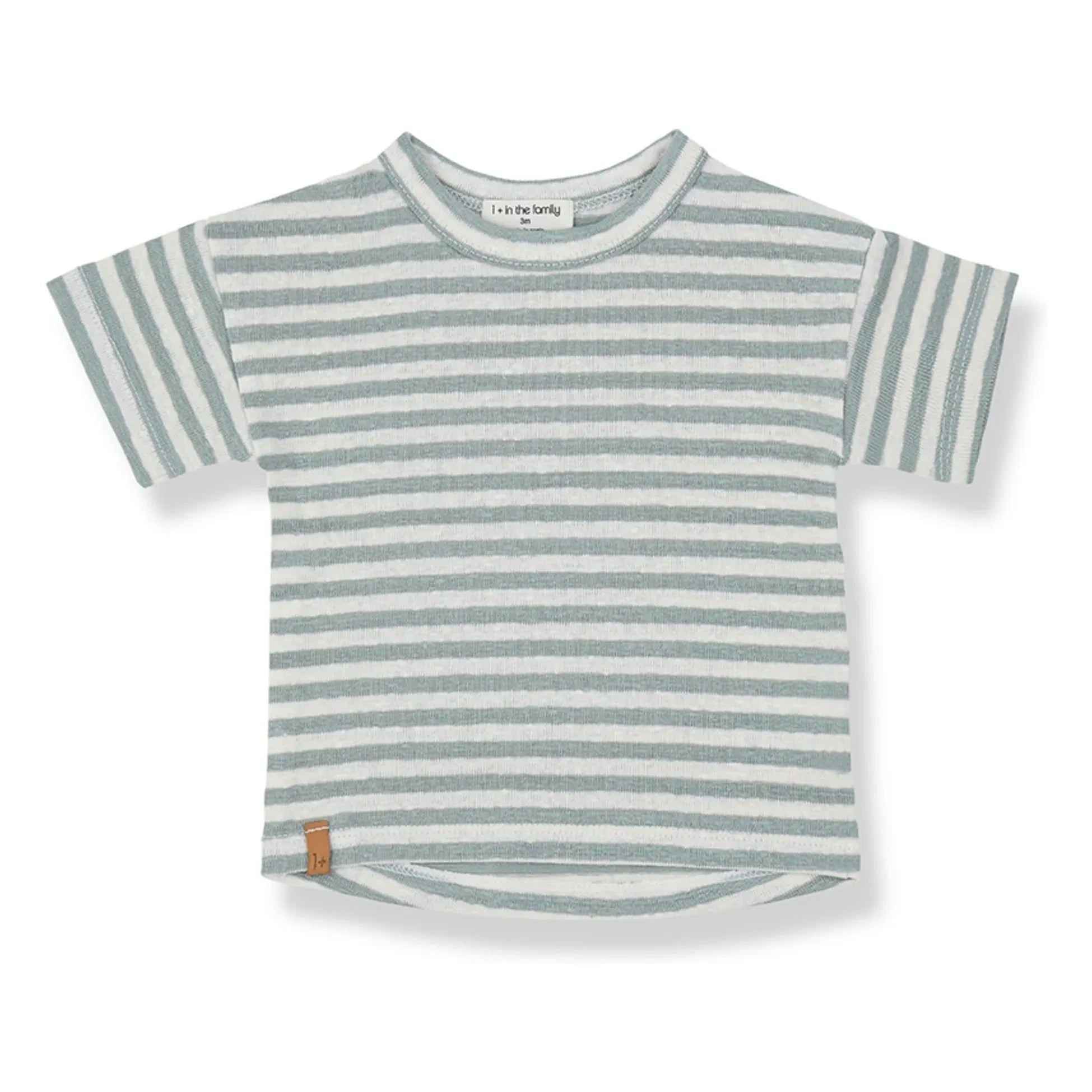 1+ in the family - Saus Gestreiftes Leinen-T-Shirt | Grünes Wasser
