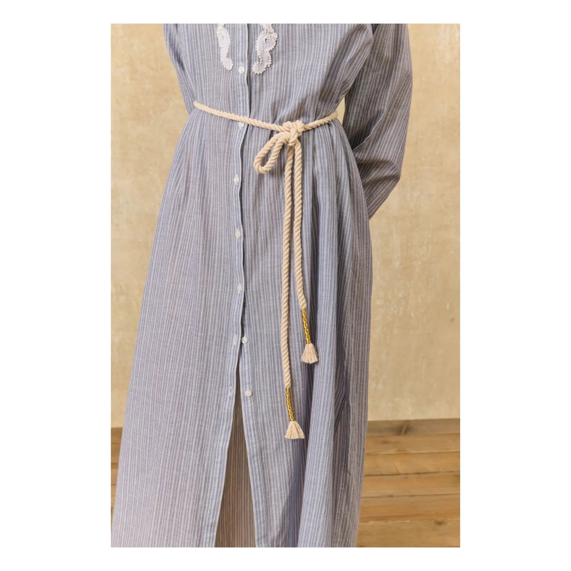 Louise Misha - Flavie Striped Organic Cotton Dress | Blue