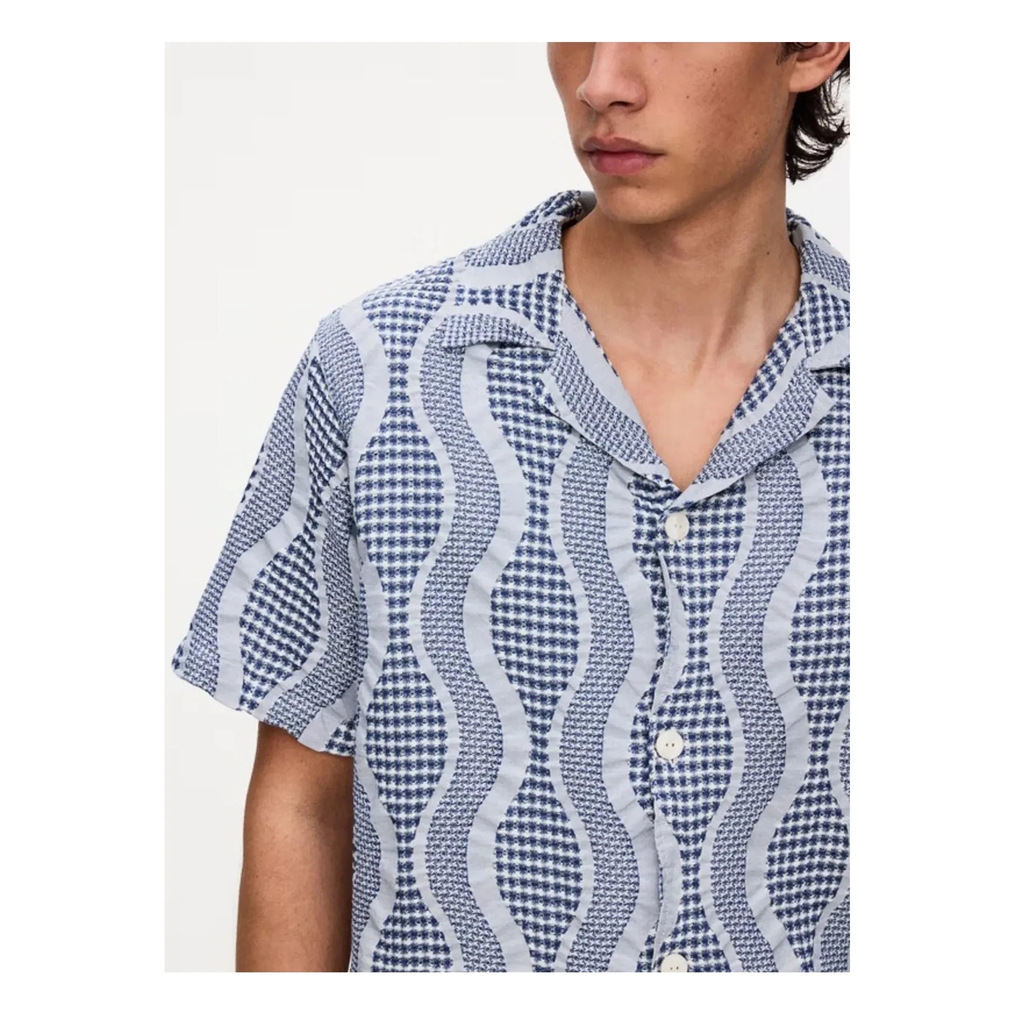 OAS - Como Cuba Waffle-Hemd | Blau