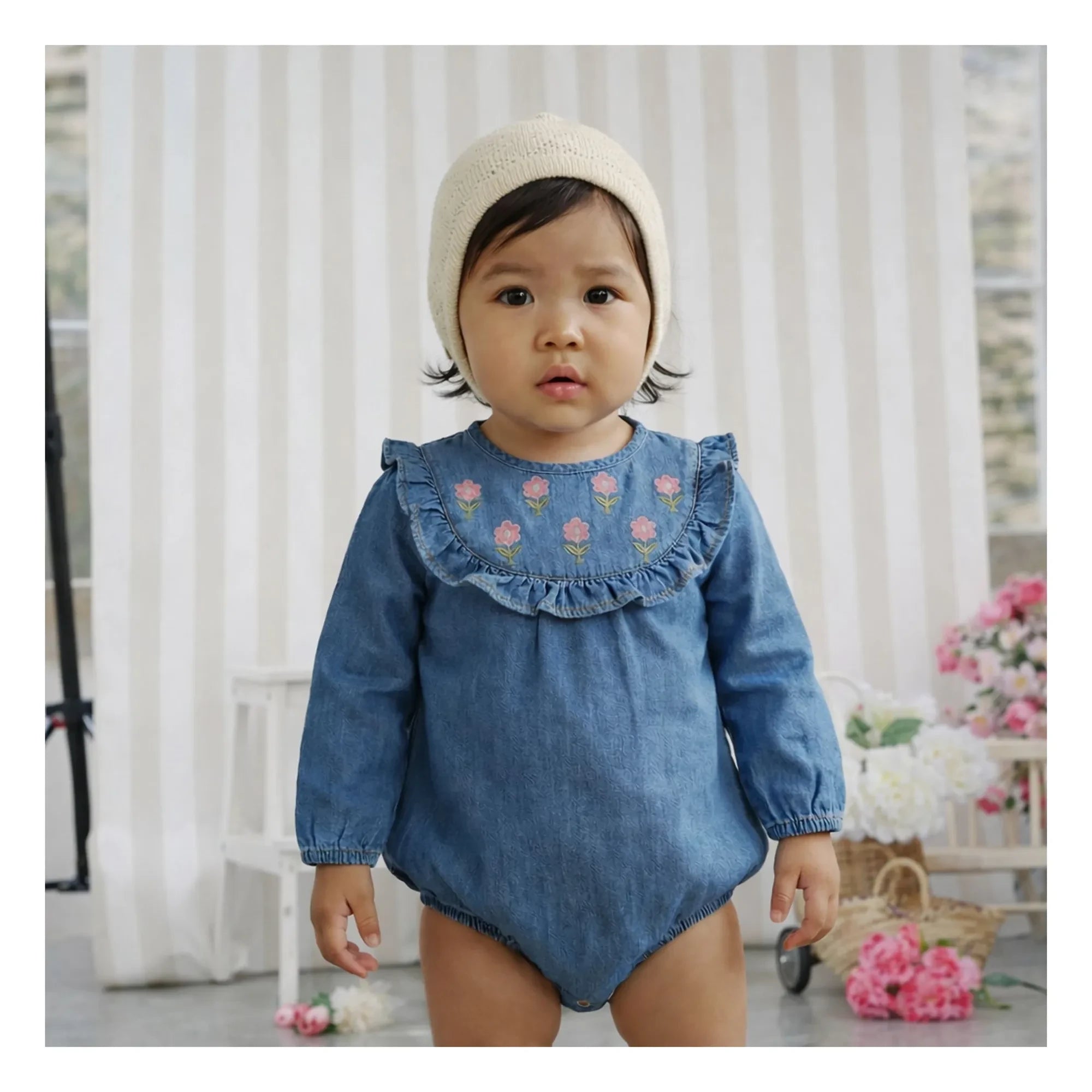 Lililotte - Berenice Tencel Organik Pamuk İşlemeli Tulum | Denim mavisi