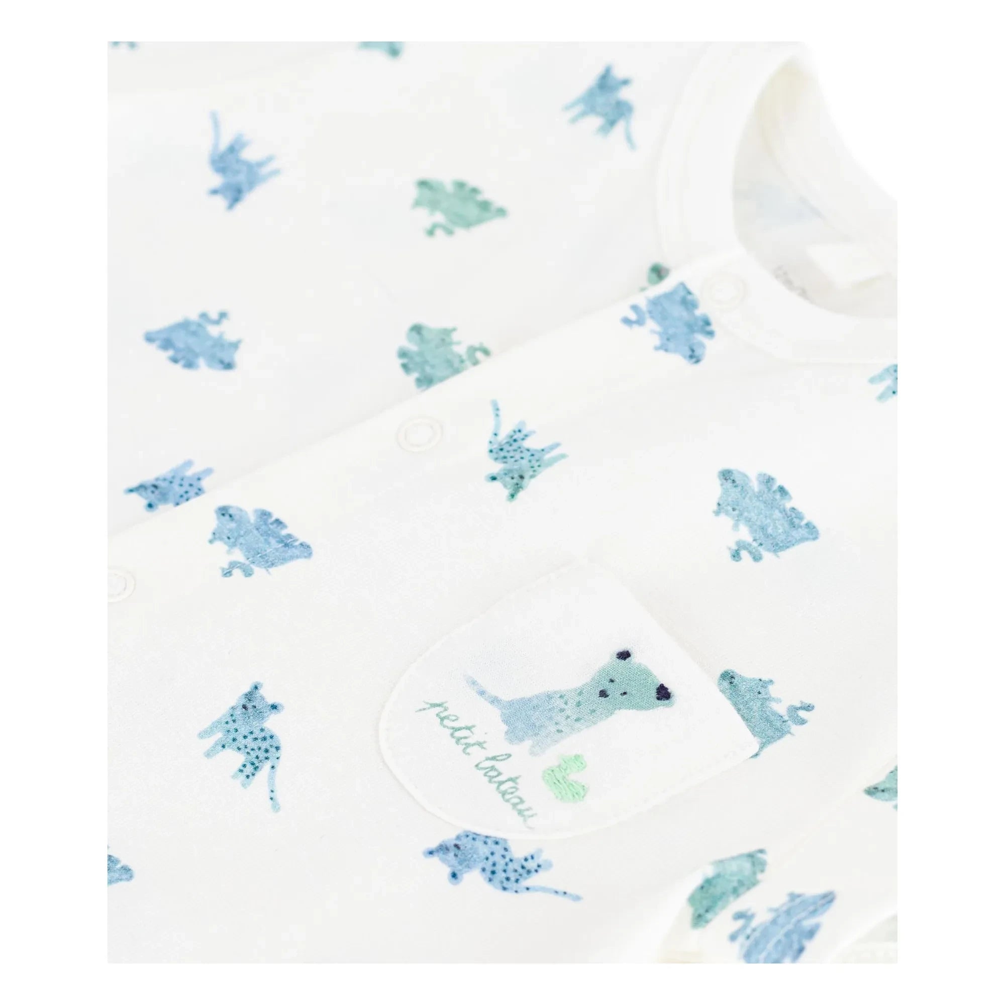 Petit Bateau - Organik Pamuklu Hayvan Desenli Tulum | Beyaz