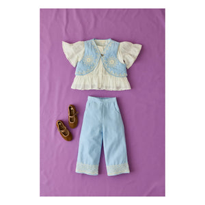 Louise Misha - Marisol Organic Cotton Embroidered Vest | Blue
