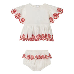 Stella McCartney Kids - Linen Embroidered Top and Tights Shorts Set | Ivory