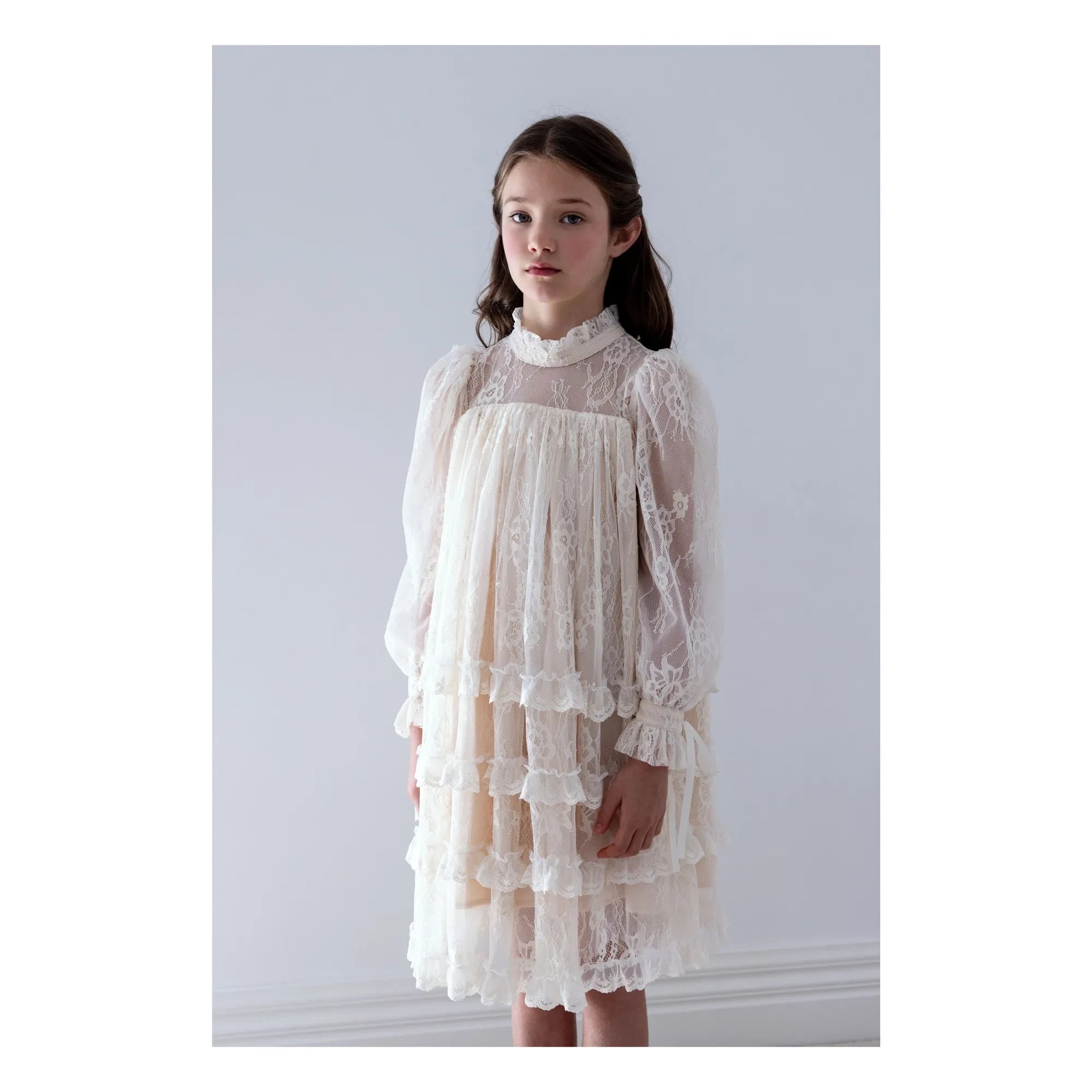 petite Amalie - Büzgülü Dantel Elbise | Krem