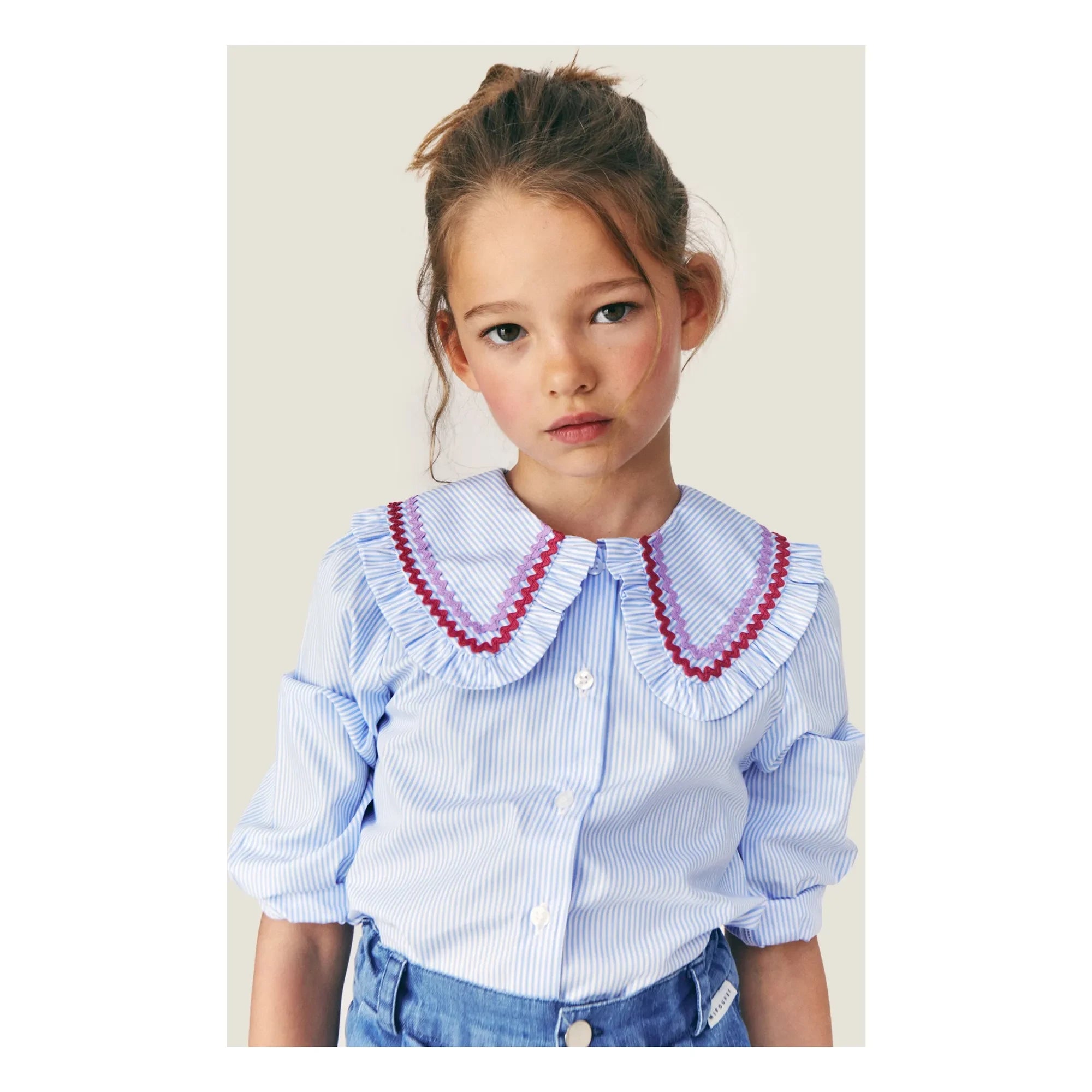 Mipounet - Nadine Striped blouse with Claudine neckline | Light Blue