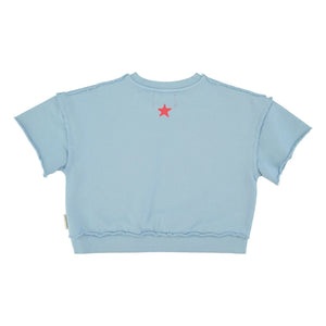 Piupiuchick - Kurzarm-Sweatshirt Lettre A Bio-Baumwolle | Hellblau