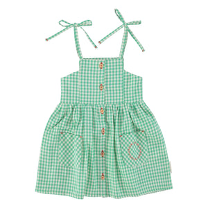 Piupiuchick - Gingham Organik Pamuk Kısa Elbise | Turkuaz
